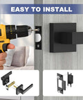 Easy installation of Matte Black Passage Door Lever Set Heavy Duty Square Interior Door Handles For Hallway And Closet Reversible Non Locking Levers For Right Or Left Doors Eight Pack shown with drill