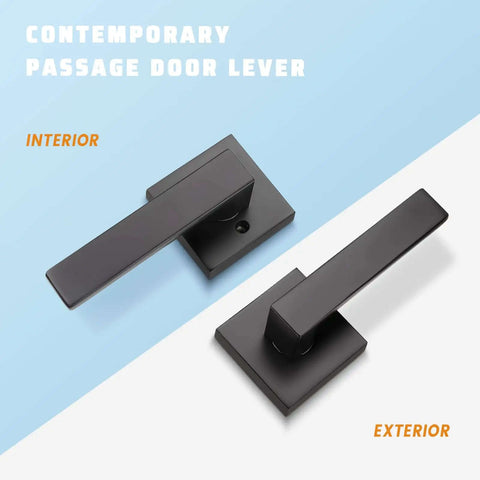 Matte Black Heavy Duty Built To Last Interior Door Handle Set With Square Classic Passage Knobs for hall and pantry doors