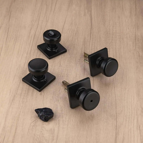 Black Interior Door Knobs For Bathroom And Bedroom Pismo Privacy Doorknob With Turn Lock And Square Rosette display