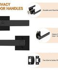 10 Pack Matte Black Privacy Door Levers With Square Rosette, Heavy Duty Bed And Bath Door Locks, shown with features