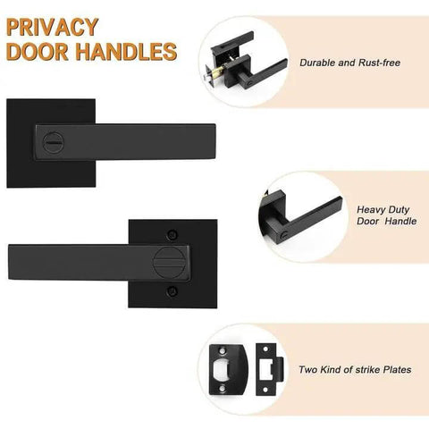 10 Pack Matte Black Privacy Door Levers With Square Rosette, Heavy Duty Bed And Bath Door Locks, shown with features