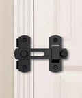 Stainless Steel Door Lock For Barn Doors Rust Resistant Sliding Barn Door Latch installed on white door. Matte black finish.