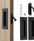Matte Black Stainless Steel Pocket Door Pull And Edge Pull Set For Recessed Sliding Doors with Flush Finger Edge and Handles