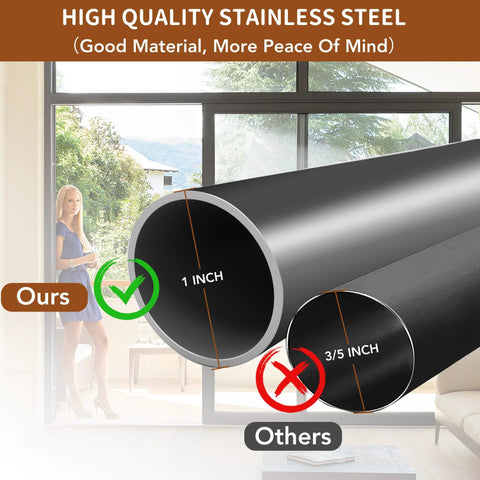 Adjustable Sliding Door Security Bar 17 To 46 Inches Matte Black 1 Inch Diameter With Rubber Tips Spring Loaded Telescopic Rod