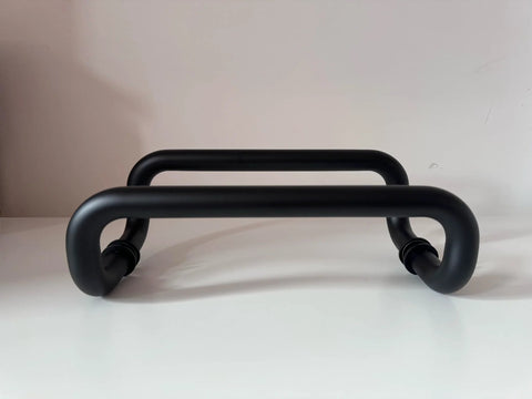 Stainless Steel 12 Inch Offset Door Pull Handle Matte Black Through Bolt Mounting For One To One And Three Quarter Inch Doors ADA Compliant