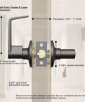 Diagram of Brinks Commercial 4 Pack Light Duty Keyed Door Entry Storeroom Lever Matte Black showing dimensions and installation details