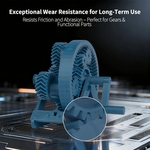 Blue 3D-printed gear made from Carbon Fiber Reinforced PETG 1.75mm Matte Blue 1kg 3D Printer Filament highlighting wear resistance.