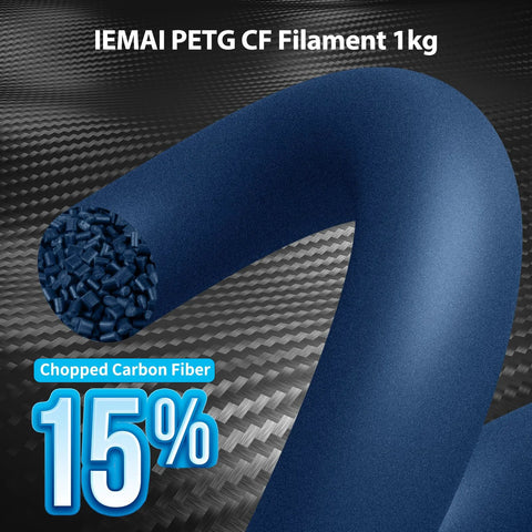 Carbon Fiber Reinforced PETG 1.75mm Matte Blue 1kg 3D Printer Filament, 15% carbon fiber content displayed