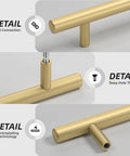 Solid Iron Cabinet Pulls 3 Inch Matte Gold Handles detail view showing tight connection, deep hole thread, and electroplating technology.