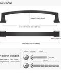 Matte Dark Gunmetal Gray 5 Inch Hole Center Cabinet Pulls 10 Pack dimensions diagram with screws included.