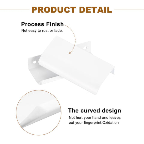 Product detail of matte white 10 Pack Edge Drawer Pulls For Cabinets with rust-resistant finish and curved design.