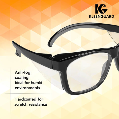 Maverick V30 Safety Glasses With Clear Lenses Anti Fog Coating Black Frame Case close-up
