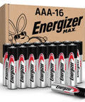 Max AAA Alkaline Batteries 16 Pack For Long Lasting Power In Toys And Remotes with packaging and batteries displayed
