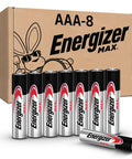 MAX AAA Alkaline Batteries 8 Pack For Long Lasting Power In Toys And Flashlights, product and packaging displayed