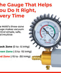 Maxi Manual Vacuum Pump for Precise Suction Control 0-30 Hg with pressure gauge showing black, green, red zones