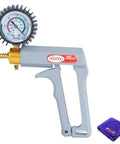Maxi Manual Vacuum Pump For Precise Suction Control 0-30 Hg 0-760 MmHg with ergonomic nylon handle and pressure gauge, grey