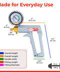 Maxi Manual Vacuum Pump For Precise Suction Control 0-30 Hg 0-760 MmHg with ergonomic nylon handle, pressure gauge close-up
