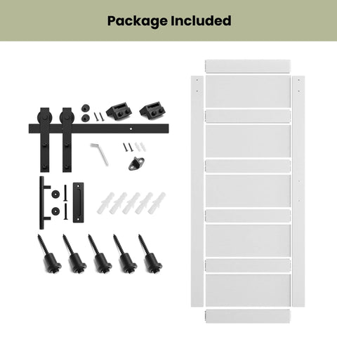 36 Inch By 84 Inch Sliding Barn Door With Six Point Six Foot Hardware Track Kit And Handle, Waterproof PVC Surface For Easy Cleaning