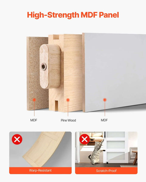 Cross-section view of MDF panel construction for 32 By 84 Inch Sliding Barn Door With Header Board And 6 Ft Hardware Track Kit And Handle, Waterproof PVC Surface, Pre Drilled Holes For Easy Assembly, MDF Construction, Smooth And Quiet Sliding.
