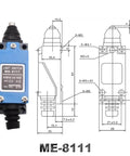 Front view of Industrial Momentary Limit Switch With Rotary Roller Lever Sealed And Durable For Heavy Machinery 5A At 220V Built To Last Compatible With ME-8111 ME8108 ME8122 ME9101 1 Piece