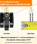 Illustration showing how to measure the diameter of a chair caster stem with a ruler, highlighting 7/16 inch measurement.