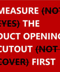 Measurement advice text on red background for Ultra Quiet 10 Speed Smart Register Booster Fan For 6x12 Duct Opening Cutout With Remote Control Programmable Thermostat Energy Saving HVAC Vent Booster For Wall Or Floor Registers Corded White By VELLEE