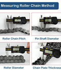 Calipers measuring roller chain pitch, pin shaft diameter, roller diameter, chain plate thickness, for 12.7mm Pitch Roller Chain Sprocket 36 Teeth, 1 Inch Bore, B Type, Hardened Rust Resistant Teeth, 0.25 Inch Keyway With Two Setscrews At 90 Degrees, Made From AISI 1045 Steel Heat Treated To HRC 38 42, RHKING