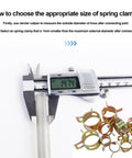 Digital caliper measuring tube alongside durable 70 piece hose clamp assortment in 6 9 10 11 12 14 16 mm ranges