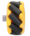 Mecanum Wheel Set For Smart Robot Car, 48mm rubber coated directional wheels in bold yellow black 3D look, front view