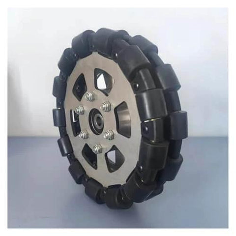 Side view of Metal Wheel 6 Inch,152mm Double Stainless Steel Omni Wheel, 40kg Load, Robot Car Parts Mecanum Wheel(5mm no Keyway)