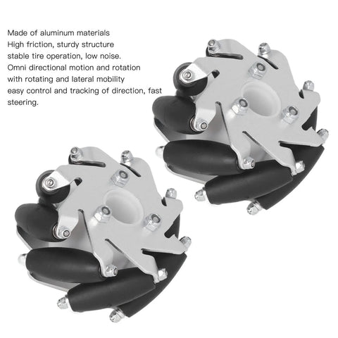 Pair of 4 Pcs Mecanum Wheel 60mm Omni Directional Wheel Aluminum DIY Smart RC Robot with Rubber Rollers for Heavy Duty Load