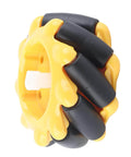 Close-up of Mecanum Wheel 60mm, OmniDirectional Smart Robot Car Parts showing yellow and black rollers, side view