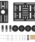 Unassembled Mecanum Wheel Robot Chassis Kit with aluminum alloy frame, 360-degree wheels, TT motors, and hardware for STEM education.