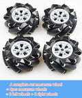 Mecanum Wheel 4WD Metal Robot Car Chassis Learning Kit in black featuring 97mm omnidirectional wheels in a complete set.