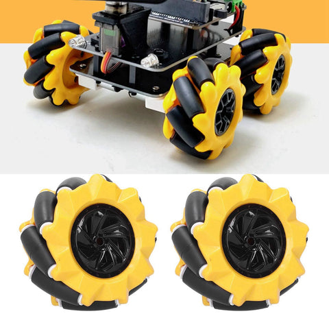 Omni Directional Mecanum Wheel Set For Robots 3.1 Inch 80 Mm Two Pairs DIY Robot Car Projects And Science Kits With Yellow And Black Finish