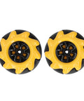 Mecanum Wheel Set For Smart Robot Car, 48mm Rubber Coated Directional Wheels In Bold Yellow Black 3D Look, front view