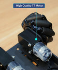 Close-up of TT Motor in Mecanum Wheel Robot Chassis Kit With 360 Degree Omnidirectional Wheels Aluminum Alloy Frame