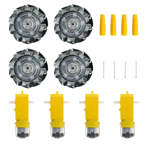 DIY Mecanum Wheel Robot Car Kit with 4WD omnidirectional chassis including four 2.68 inch mecanum wheels and four TT motors