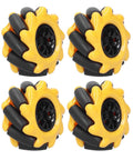Four yellow and black Mecanum Wheels for DIY Smart Car Accessories