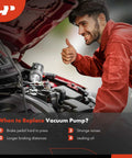 Mechanic inspecting engine bay, discussing when to replace vacuum pump, relevant for Premium Plug N Play Vacuum Pump Replacement For Volkswagen And Audi Vehicles