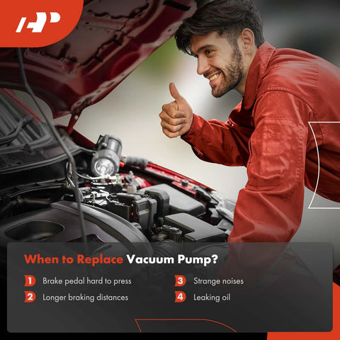 Mechanic giving thumbs up near car engine inspecting Jeep Dodge Fiat vacuum pump replacement options and warning signs.