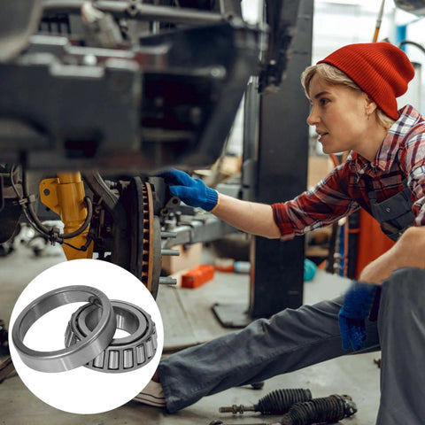 Mechanic installing L44643/L44610 Tapered Roller Bearing Cone and Cup, 1.0000" Bore x 1.9800" OD x 0.5906" Thick Chrome Steel