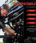 Man working on a UTV showing compatibility with Suzuki, Kawasaki, Polaris, Honda using 8mm Nylon Fender Fasteners For UTV ATV 200 Pcs Push Clips.