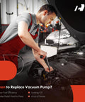 Mechanic replacing vacuum pump in classic truck, focusing on installation process