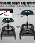 Pneumatic height adjustment on Rolling Shop Stool with Wheels, Garage Work Mechanic Stool with Backrest, Roller Mechanic Chair
