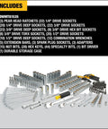 Durable 247-Piece Mechanic Tool Set With One Quarter, Three Eighths, And One Half Inch Drives, SAE Sockets, Ratchets, Hex Keys