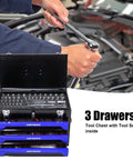 439-Piece Mechanic Tool Set in Heavy-Duty 3-Drawer Steel Box with 4-Tier Socket, Wrenches & Pliers in use for auto repair