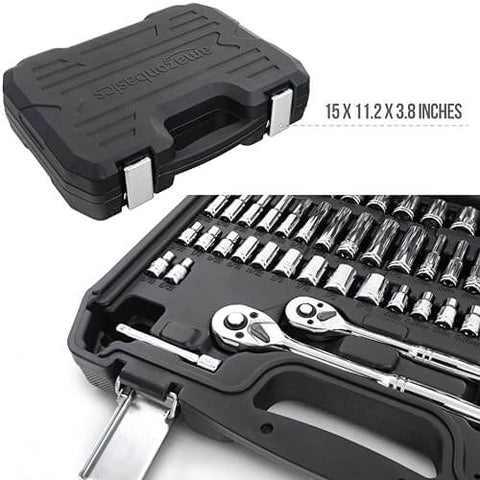 Beefy Garage-Ready Mechanic Tool Set With Case 145-Piece Socket Kit With 1/4, 3/8, 1/2 Inch Drives SAE and Metric Sizes