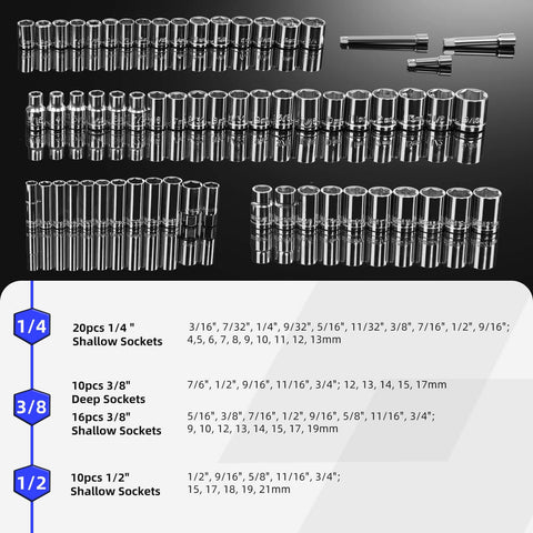 240-Piece Mechanic Tool Set With Heavy Duty Aluminum Toolbox showing various socket sizes and bits layout.