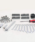 121 Piece Mechanic Tool Set With One Quarter And Three Eighth Inch Drive Sockets, Metric And Standard Wrenches, Bits, Hex Keys And More